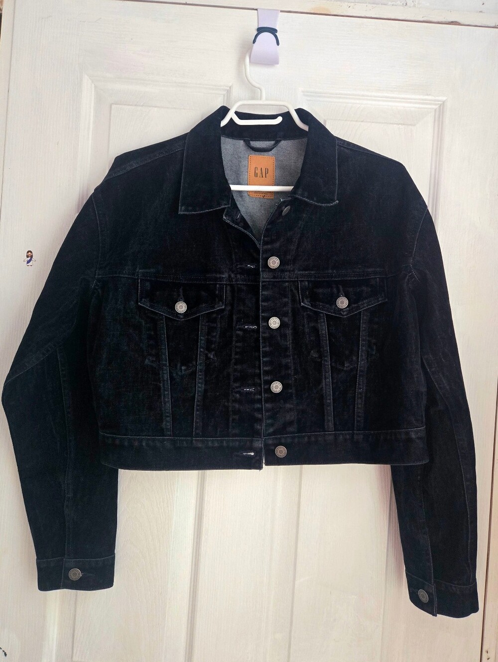 GAP Midnight Blue Velveteen Oversized Cropped Denim Trucker Jacket - Size M